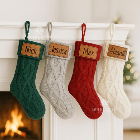Custom Name Christmas Stockings Leather Patch | Custom Holiday Stocking, Holiday Decor | Personalized Christmas Stocking | Holiday Display