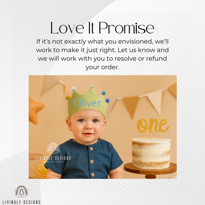 Personalized Name Linen Baby Crown Birthday Party Hat
