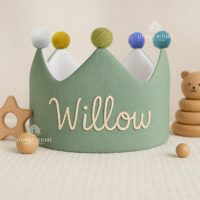 Custom Name Kids Birthday Crown | Hand Embroidered Baby First Birthday Crown | Personalized Party Hat | Birthday Hat, Crown | Keepsake Gift