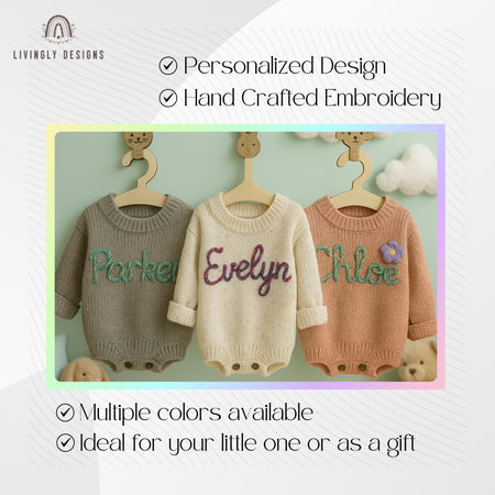 Personalized Name Baby Toddler Knit Romper | Baby Romper | Custom Keepsake | Hand-Embroidered Romper | Custom Baby Bodysuit | Custom Romper