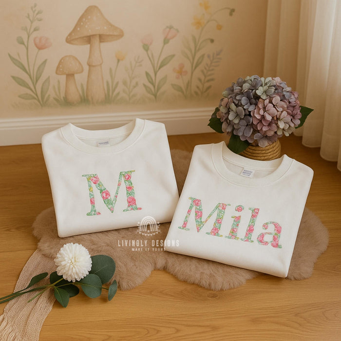 Personalized Floral Name Embroidered Kids Sweater