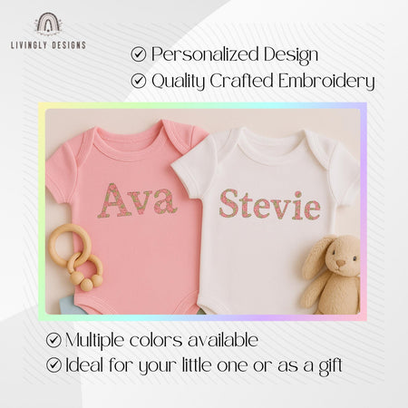 Custom Embroidered Baby Girl Romper | Personalized Floral Letter Onesie | Newborn Coming Home Outfit | Baby Shower Gift | Name Bodysuit