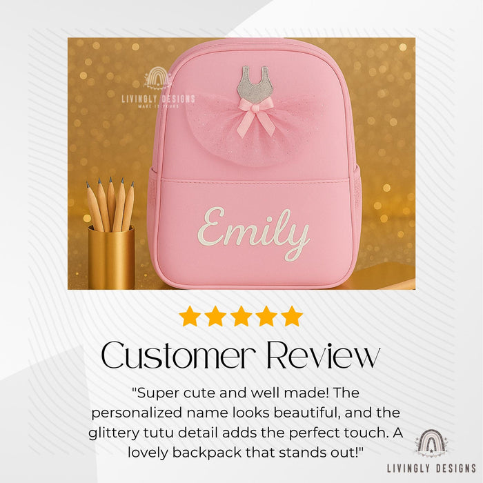 Custom Name Girls Tutu Ballet Backpack | Lightweight School Bag with Tutu | Personalized Pink Purple Backpack for Kids | Ballerina Backpack