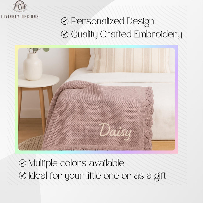 Personalized Knit Baby Blanket with Embroidered Name