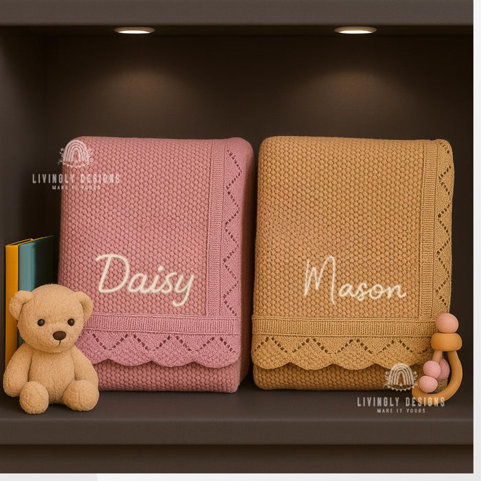 Personalized Knit Baby Blanket with Embroidered Name