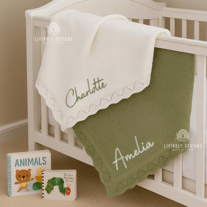 Personalized Knit Baby Blanket with Embroidered Name