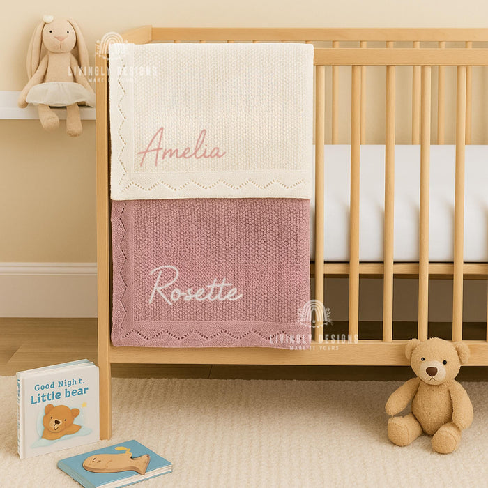 Personalized Knit Baby Blanket with Embroidered Name