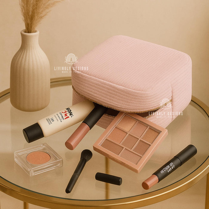 Personalized Small Embroidered Corduroy Makeup Bag