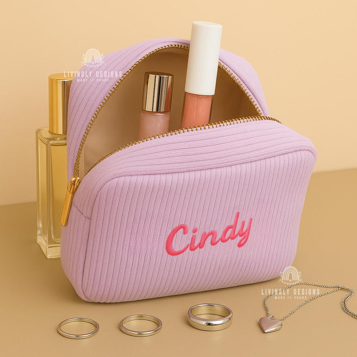 Personalized Small Embroidered Corduroy Makeup Bag