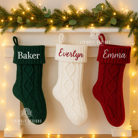 Personalized Name Family Christmas Stockings | Embroidered Knit Xmas Stocking | Holiday Fireplace Decor | Monogram Gift | Custom Xmas Gift