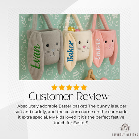 Custom Name Easter Basket with Bunny Ears | Personalized Plush Tote for Kids | Embroidered Easter Gift | Egg Hunt Bag | Toddler Basket