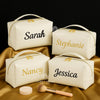 Personalized Name Leather Toiletry Bag | Custom Name Embroidered Travel Case | White Makeup Organizer | Bridesmaids Wedding Gift Idea