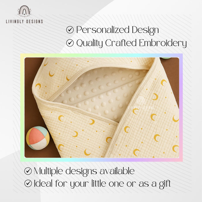 Personalized Baby Blanket Wrap Stars, Moon, Rainbow