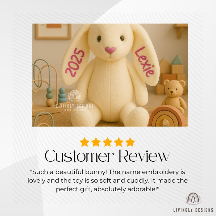 Custom Name Bunny Teddy Toy Plush | Personalized Baby Toy | Embroidered Stuffed Animal | Newborn Gift | Baby Shower Keepsake | Sleep Buddy