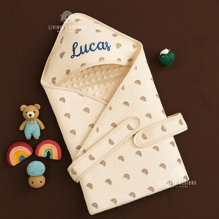Personalized Baby Blanket Wrap Stars, Moon, Rainbow