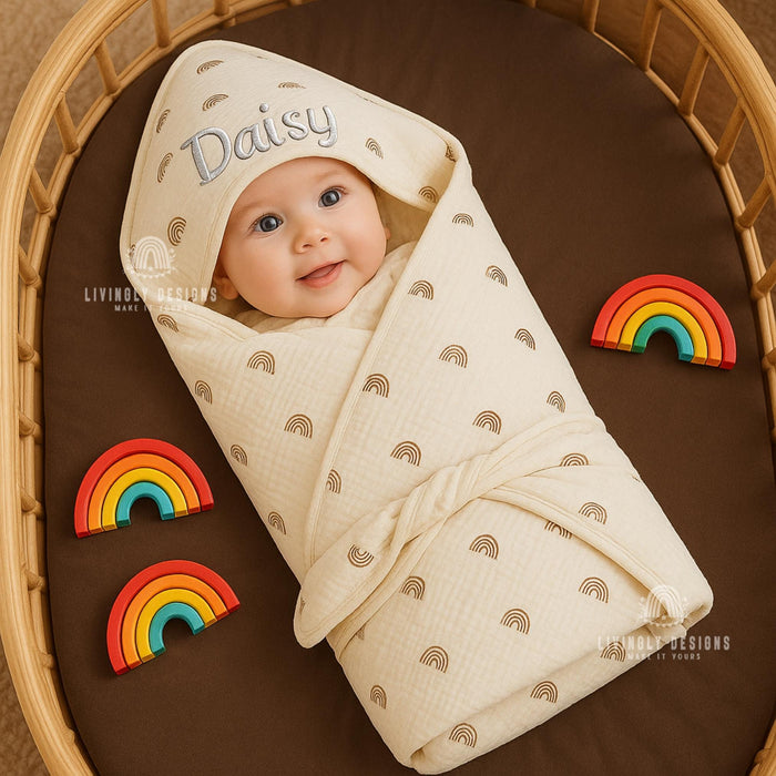 Personalized Baby Blanket Wrap Stars, Moon, Rainbow