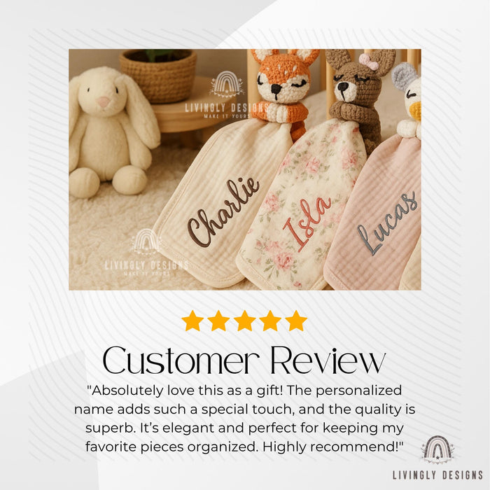 Custom Name Baby Blanket with Knitted Animal | Personalized Lovey Blanket | Stuffed Animal Gift | Custom Baby Comforter, Name Announcement