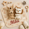 Custom Name Baby Blanket with Knitted Animal | Personalized Lovey Blanket | Stuffed Animal Gift | Custom Baby Comforter, Name Announcement