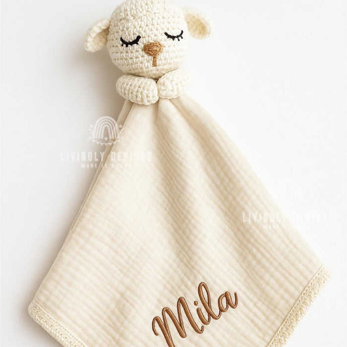Personalized Baby Lovey Blanket with Crochet Animal