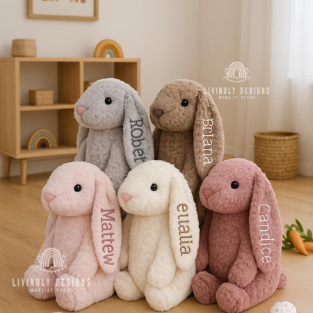 Custom Name Bunny Teddy Toy Plush | Personalized Baby Toy | Embroidered Stuffed Animal | Newborn Gift | Baby Shower Keepsake | Sleep Buddy