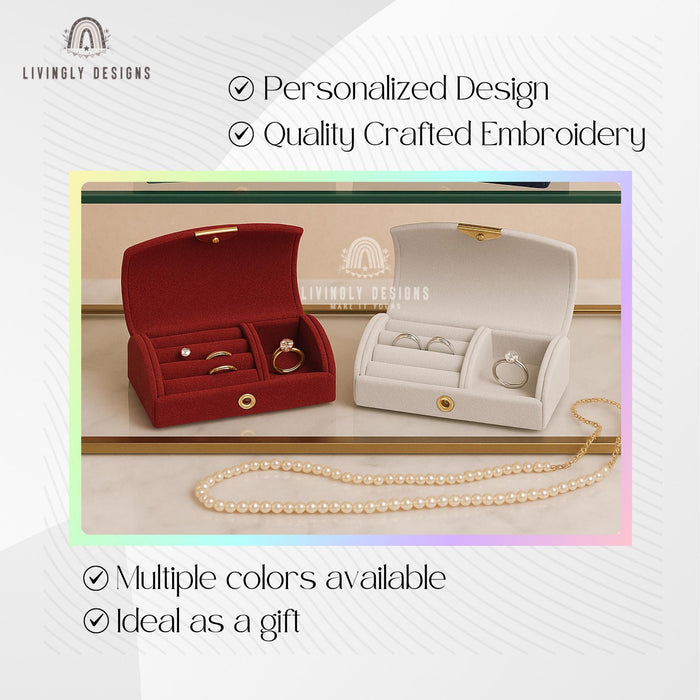 Personalized Name Velvet Jewelry Box | Custom Engraved Travel Organizer Rings, Earrings | Custom Gift | Personalised Jewelry | Gift for Her