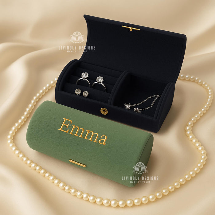 Personalized Name Velvet Jewelry Box | Custom Engraved Travel Organizer Rings, Earrings | Custom Gift | Personalised Jewelry | Gift for Her