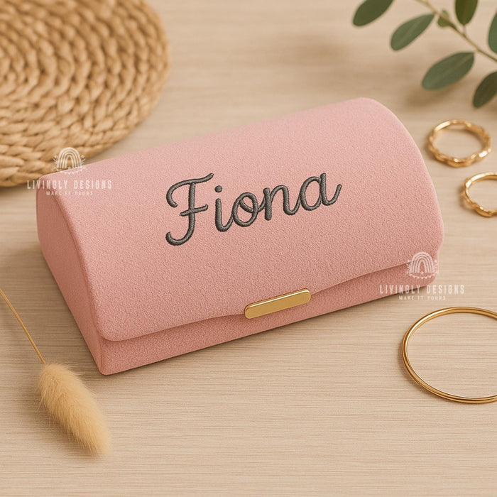 Personalized Name Velvet Jewelry Box | Custom Engraved Travel Organizer Rings, Earrings | Custom Gift | Personalised Jewelry | Gift for Her