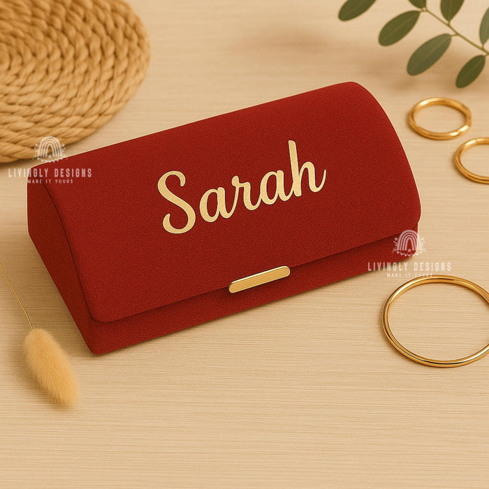Personalized Name Velvet Jewelry Box | Custom Engraved Travel Organizer Rings, Earrings | Custom Gift | Personalised Jewelry | Gift for Her