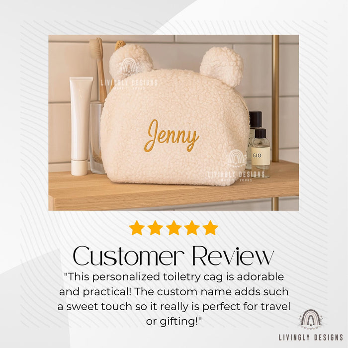 Personalized Cosmetic Bag with Name | Custom Bear Makeup Pouch | Cute Travel Toiletry Organizer | Gift for Her | Toiletry Bag | Bear Pouch