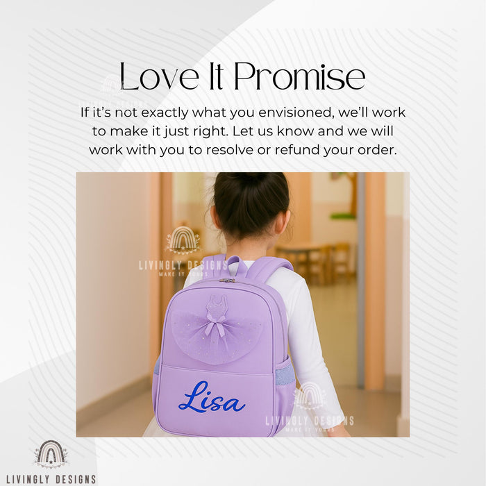 Custom Name Girls Tutu Ballet Backpack | Lightweight School Bag with Tutu | Personalized Pink Purple Backpack for Kids | Ballerina Backpack
