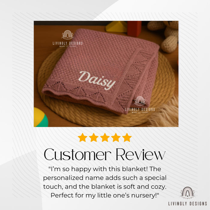 Personalized Knit Baby Blanket with Embroidered Name