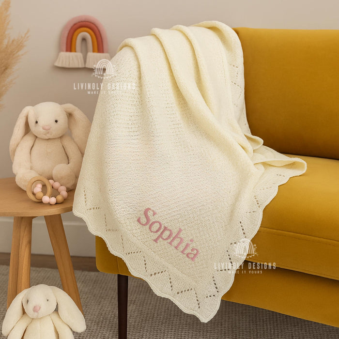 Personalized Knit Baby Blanket with Embroidered Name