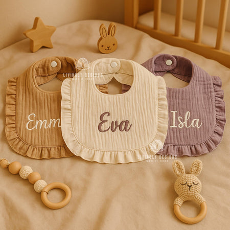 Custom Name Baby Bib with Ruffles | Personalized Cotton Bib with Name | Cute & Practical Gift for Newborns, Infants, Toddlers | Baby Gift
