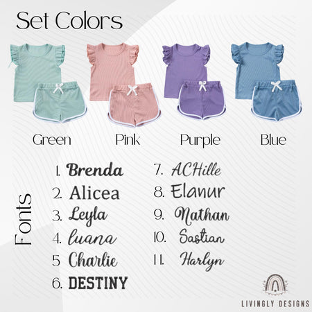 Personalized Name Toddler Outfit with Name | Baby Girl Ruffle Sleeve Top & Shorts | Custom Summer Set | Baby Girl Summer Outfit with Name