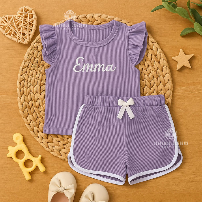 Personalized Embroidered Name Ruffle Top & Shorts