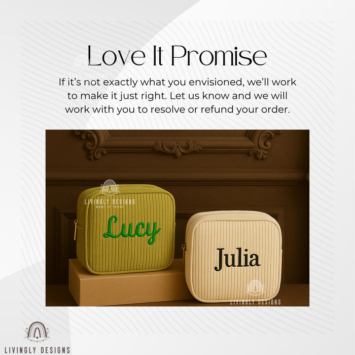 Personalized Small Embroidered Corduroy Makeup Bag
