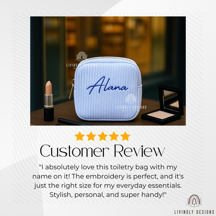 Personalized Small Embroidered Corduroy Makeup Bag