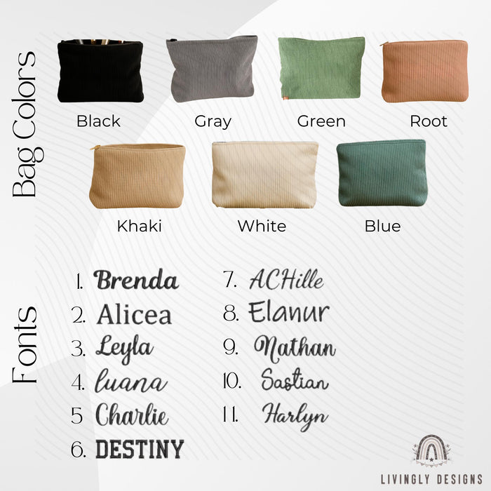 Personalized Embroidered Corduroy Makeup Bag