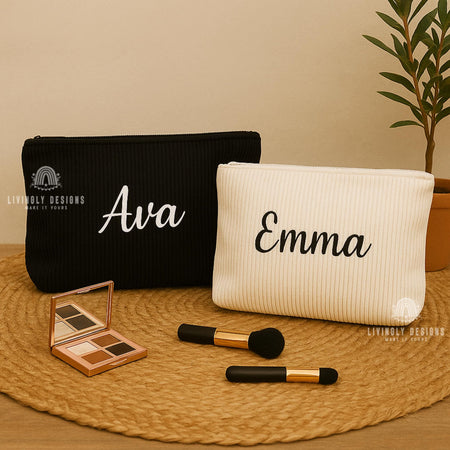 Personalized Name Corduroy Bag | Custom Name Corduroy Bag | Soft Zip Pouch for Makeup, Travel, or Storage | Gift for Women or Bridesmaids