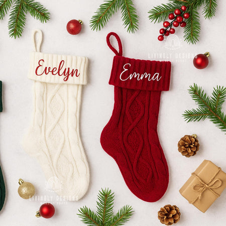 Personalized Name Family Christmas Stockings | Embroidered Knit Xmas Stocking | Holiday Fireplace Decor | Monogram Gift | Custom Xmas Gift