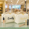 Personalized Name Leather Toiletry Bag | Custom Name Embroidered Travel Case | White Makeup Organizer | Bridesmaids Wedding Gift Idea