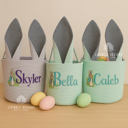 Personalized Name Easter Basket Bunny Ears for Kids | Custom Name Embroidery | Bunny Gift Bag, Egg Hunts & Easter Gifts | Easter Basket Gift