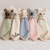 Custom Name Baby Blanket with Knitted Animal | Personalized Lovey Blanket | Stuffed Animal Gift | Custom Baby Comforter, Name Announcement