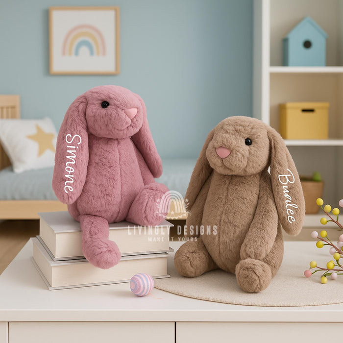 Custom Name Bunny Teddy Toy Plush | Personalized Baby Toy | Embroidered Stuffed Animal | Newborn Gift | Baby Shower Keepsake | Sleep Buddy
