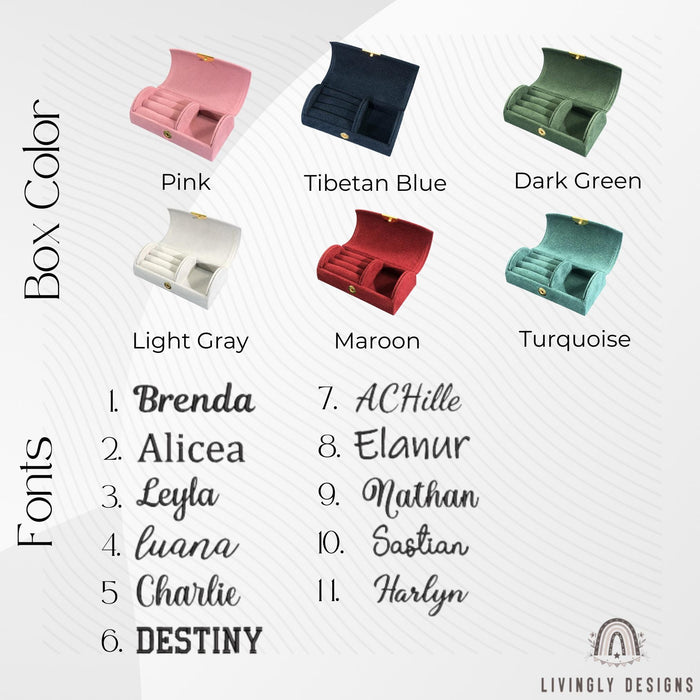 Personalized Name Velvet Jewelry Box | Custom Engraved Travel Organizer Rings, Earrings | Custom Gift | Personalised Jewelry | Gift for Her