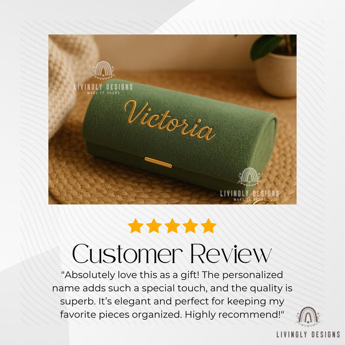 Personalized Name Velvet Jewelry Box | Custom Engraved Travel Organizer Rings, Earrings | Custom Gift | Personalised Jewelry | Gift for Her