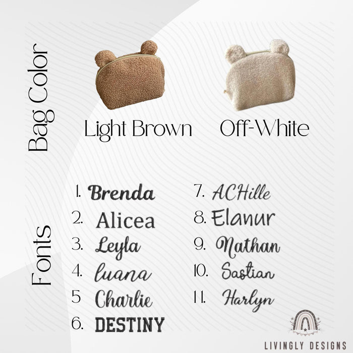 Custom Name Embroidered Plush Bear Travel Pouch