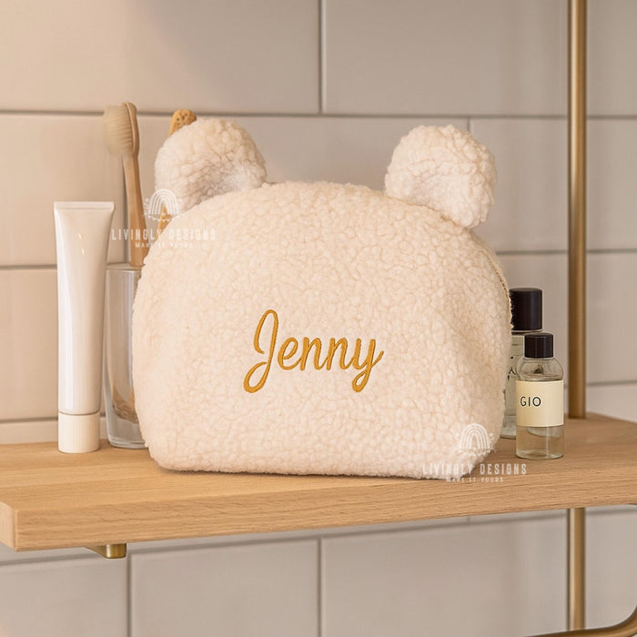 Custom Name Embroidered Plush Bear Travel Pouch