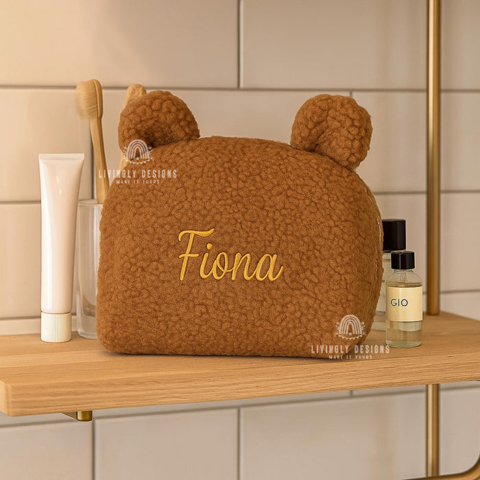 Custom Name Embroidered Plush Bear Travel Pouch