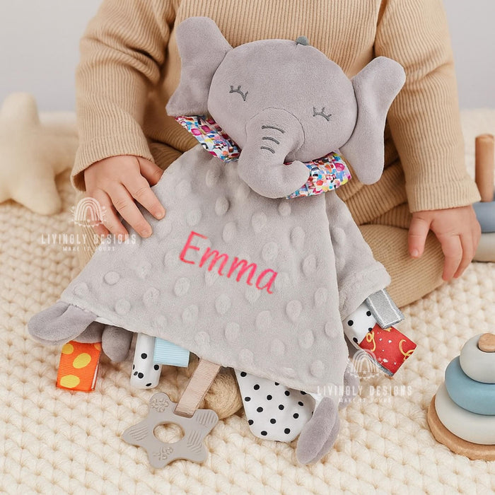 Personalized Plush Animal Baby Comforter: Embroidered Name Security Blanket